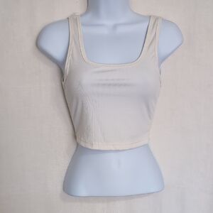 White Ribbed Scoop Neck Crop Tank Size Small